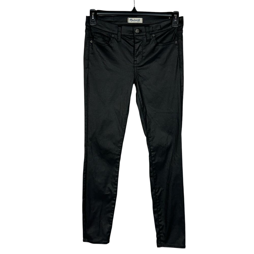 Madewell SZ 28 Skinny Skinny Coated Pants Stretch Mid-Rise Pockets Womens Black